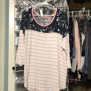 Pink and white baseball tee